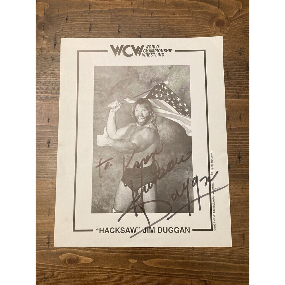 HACKSAW JIM DUGGAN Hand Signed Original Official 1997 WCW Promo Photo WWE WWF